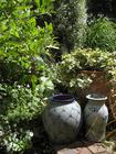 Group of pots by pond